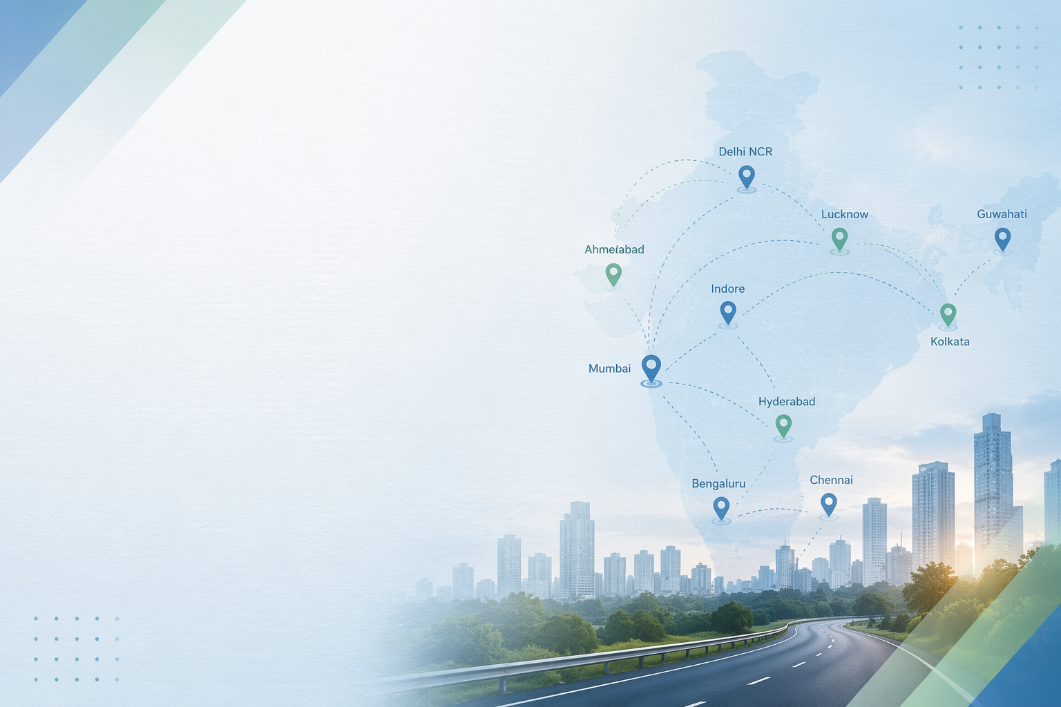 Milind Narkar | Multi City Scale Up | Professional illustration of India map with interconnected city nodes and urban skyline, representing multi-city business expansion and scalable growth strategy.